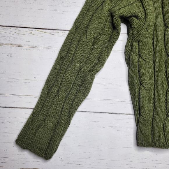 Madewell Cable Knit V Neck Crop Sweater Olive Green Loden Holiday Cabincore XL - Picture 5 of 7